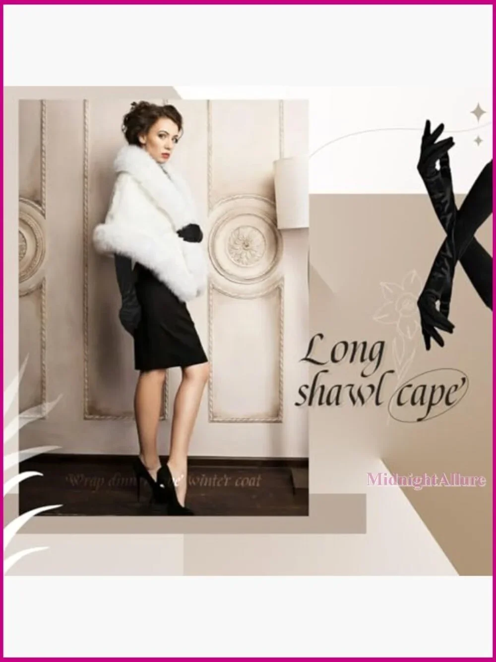 Faux Fur Shawl & Satin Gloves Set for Weddings Parties Performances